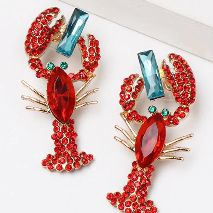 Lobster Shape Glass Stone Dangle Earrings