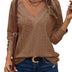 Dokotoo Women's Tops Dressy Casual V Neck Long Sleeve Buttons Hollow Out Lace Embroidered Blouses Shirts Small Camel