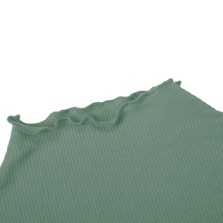 POPZONE Women's Lettuce Trim Mock Neck Long Sleeve Slim Fit Ribbed Knit Tee Shirt Tops Medium Grey Green-22