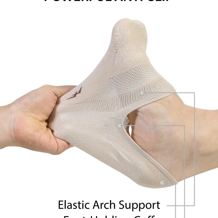 Pro Mountain No Show Socks For Women Men Cotton Cushion Footies Liner S M L XL X-Large Beige 4 Pairs