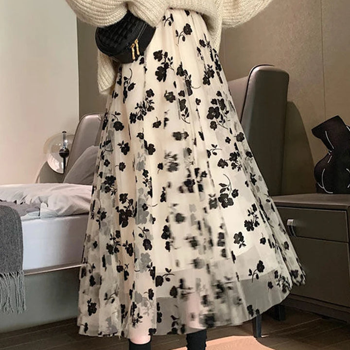 Mesh Floral Skirt For Women