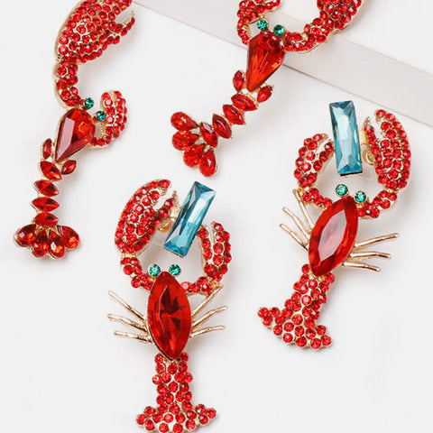Lobster Shape Glass Stone Dangle Earrings