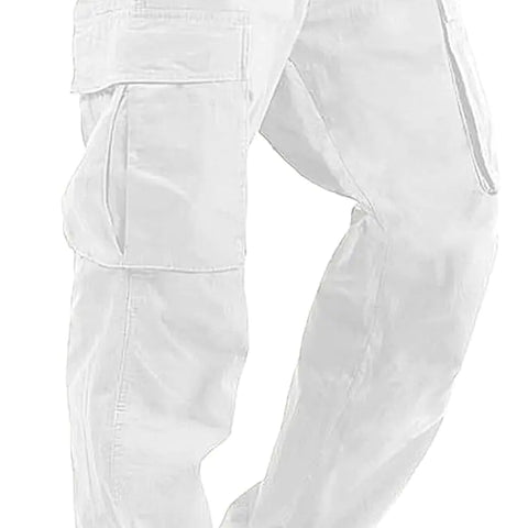 HUNGSON Mens Cargo Pants Casual Hiking Pants Joggers Athletic Pants Cotton Loose Straight Sweatpants for Men 28 White