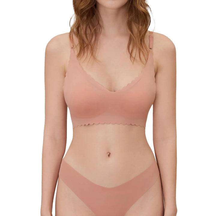 DEANGELMON V Neck Bra Padded Seamless Adjustable Straps Bralettes Everyday Basic Sleeping Bras Multiple Pack Black,soft Peach,apricot Small