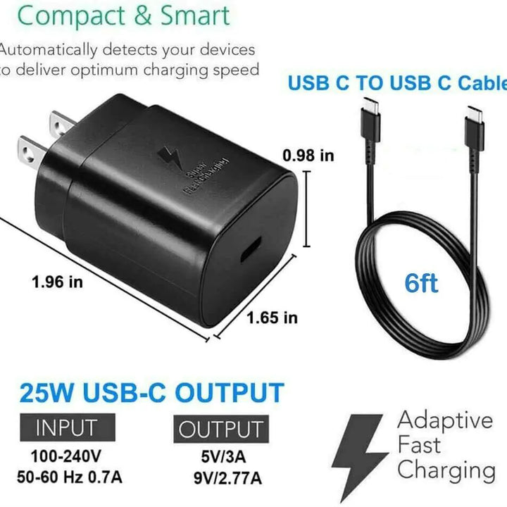 25W Type USB-C Super Fast Wall Charger +6FT Cable For Samsung Galaxy S20 S21 S22