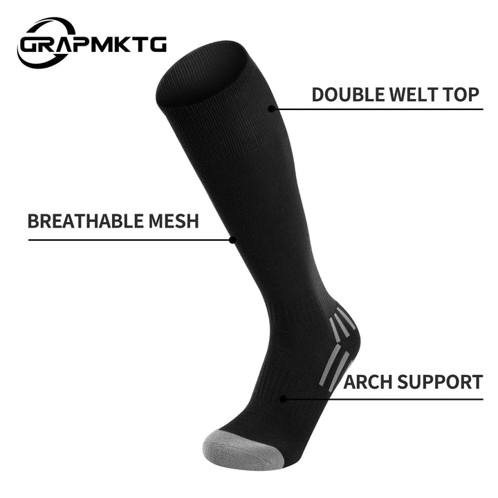 GRAPMKTG 3 Pack Soccer Baseball Softball Socks for Youth Women and Men Knee High Football Socks for Boys Girls X-Small Black