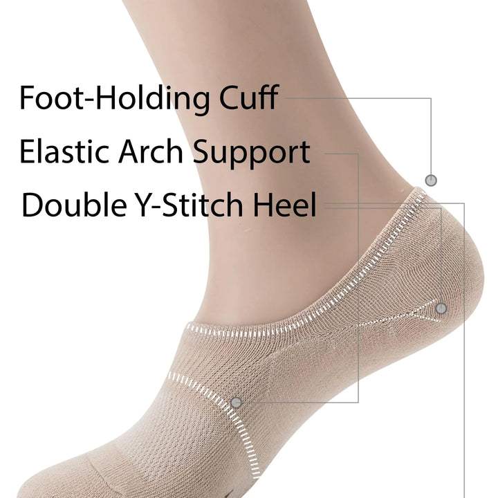 Pro Mountain No Show Socks For Women Men Cotton Cushion Footies Liner S M L XL X-Large Beige 4 Pairs