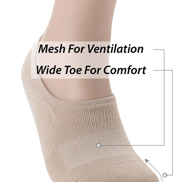 Pro Mountain No Show Socks For Women Men Cotton Cushion Footies Liner S M L XL X-Large Beige 4 Pairs