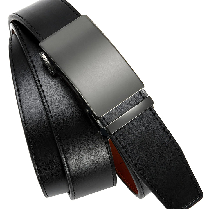 CHAOREN Mens belt - Mens Ratchet Belt Leather 1 3/8" for Dress Pant - Micro Adjustable Belt Fit Everywhere Black-2 32" to 38" Waist Adjustable