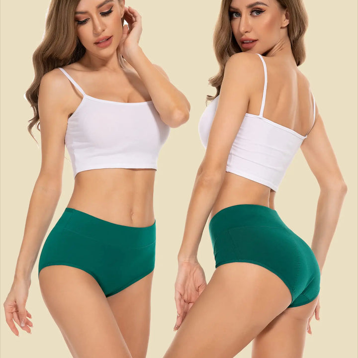 PULIOU Period Underwear for Women Heavy Flow High Waisted Menstrual Panties Teens Cotton Postpartum Hipster 3 Pack Black Darkblue Winered Darkgreen Medium