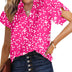 Dokotoo Women's Casual V Neck Alicia Floral Print Smocked Short Sleeve Chiffon Blouses Bohemian Top Shirts X-Large Pink