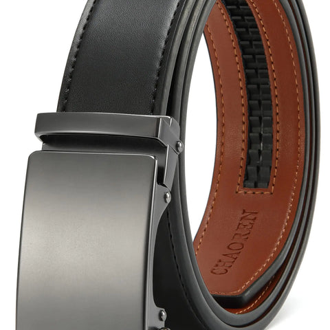 CHAOREN Mens belt - Mens Ratchet Belt Leather 1 3/8" for Dress Pant - Micro Adjustable Belt Fit Everywhere Black-2 32" to 38" Waist Adjustable